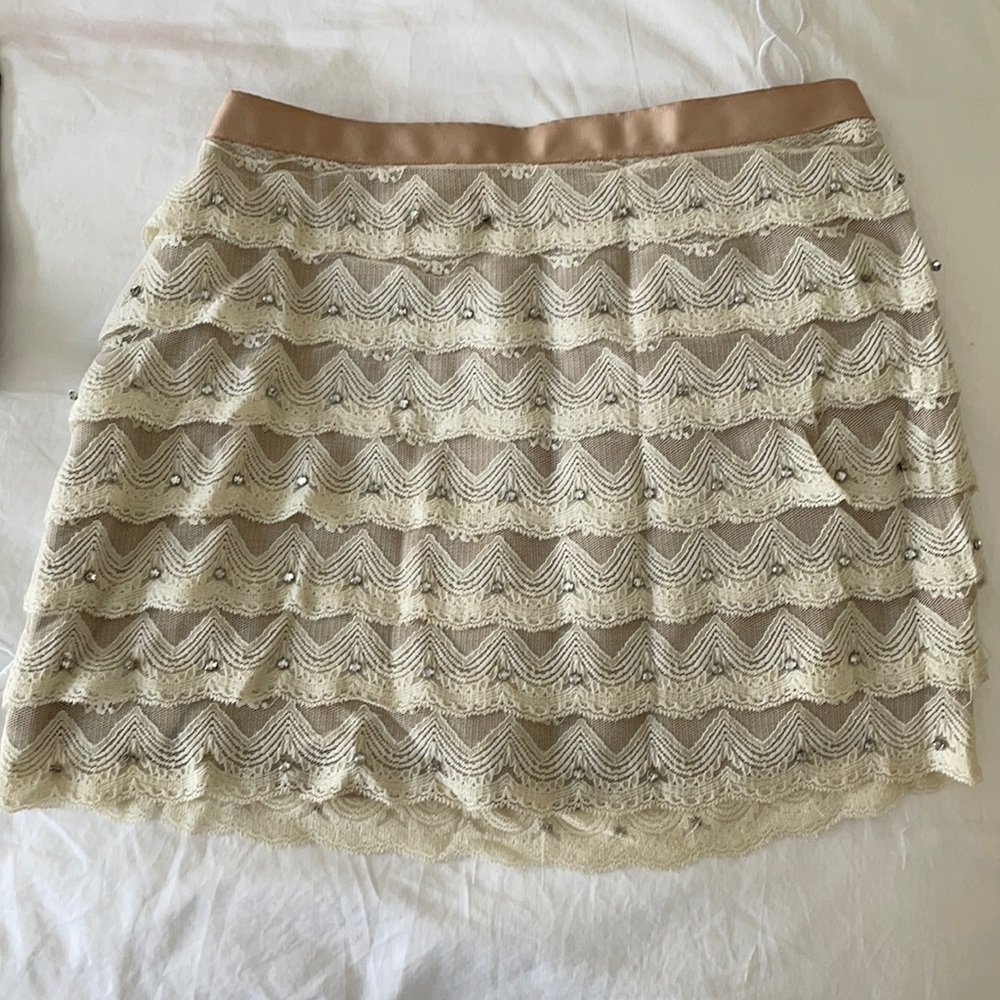 Haute hippie lace and rhinestone mini skirt XS